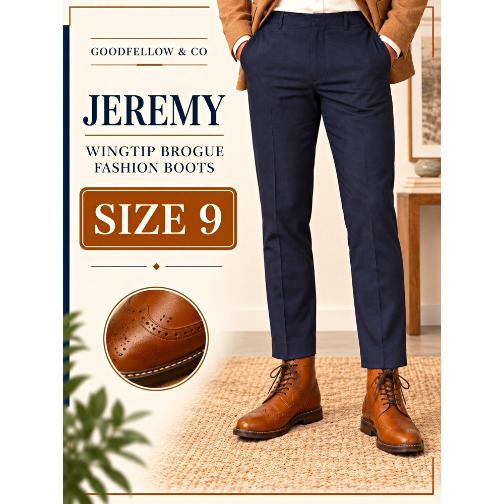 Goodfellow & Co Jeremy Wingtip Brogue Lace-Up Dress Boot Brown Men's US 9